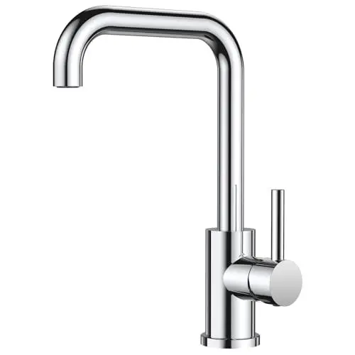 Produktbild: FORIOUS Wasserhahn Küche, Küchenarmatur mit 360°Drehbar, L Förmige Mischbatterie Küche Spülenarmatur mit Einhebel für 1 Loch, Polierter Chrom