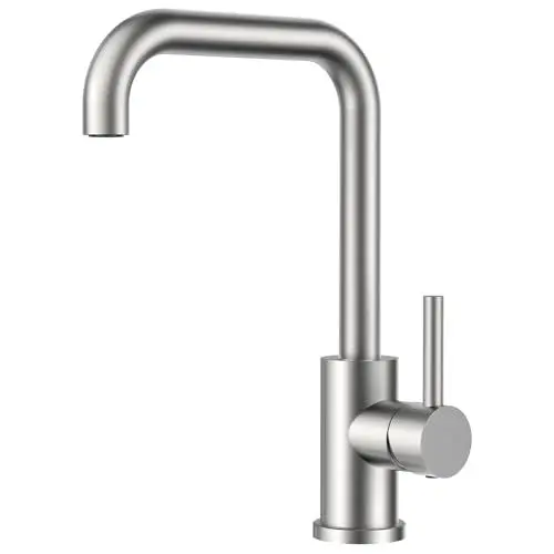 Produktbild: FORIOUS Wasserhahn Küche, Küchenarmatur mit 360°Drehbar, L Förmige Mischbatterie Küche Spülenarmatur mit Einhebel für 1 Loch, Edelstahl