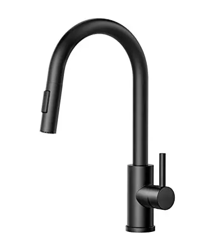 Produktbild: FORIOUS Wasserhahn Küche Schwarz, Hoher Bogen Küchenarmatur mit Herausziehbarer Brause Ausziehbar Armatur, Mischbatterie Spültischarmatur Küche Küchenarmaturen, 360° Schwenkbar