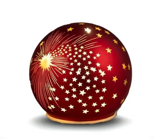 Produktbild: formano Deko-Kugel rot 10cm mit LED Licht Timer Beleuchtete Glas Weihnachtskugel - Weihnachtsdekoration Tisch Regal zum Stellen Weihnachten