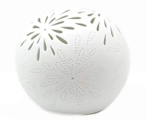 Produktbild: formano Kugel-Lampe Aurea 16cm Weiße Porzellan Tischlampe mit Blumen-Durchbruch - E14 Fassung - Elegante Wohnzimmer Beleuchtung - Deko Leuchte Stimmungslicht