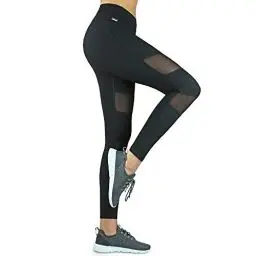 Produktbild: Formbelt Variosports high Waist Leggings mesh mit Taschen lang - lauftights Fitness Sporthose Hüfttasche hoher Bund Tummy Control für Smartphone iPhone Handy Netzstoff schwarz S