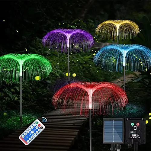 Produktbild: FORMIZON Solarlampen für Außen Garten, 5 Stück LED Quallen Solarleuchten Garten mit 8 Blinkende Modi & Fernbedienung Wasserdichte Solarlampen für Außen Gartendekorationen Terrasse Rasen