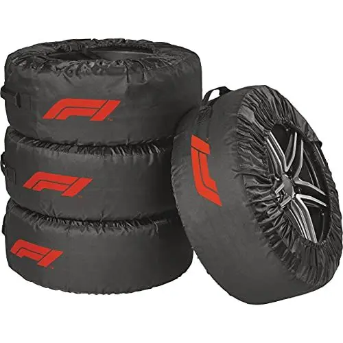 Produktbild: Formula 1 Reifentaschen-Set, Reifenschutzhülle, 4-teilig, wasserabweisend, waschbar, schwarz-rot, für sauberen Transport und sichere Aufbewahrung