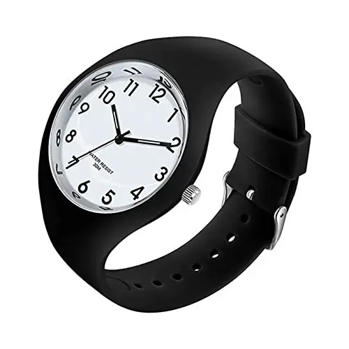 Produktbild: Forrader Uhr mit Silikonband für Damen und Mädchen, großes Zifferblatt, wasserdicht, sportlich, modisch, lässig, einfach, Quarz-Analog-Uhren, schwarz/weiß