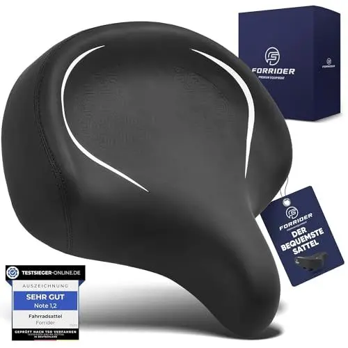 Produktbild: FORRIDER Fahrradsattel bequem | Ergonomischer Sattel mit Gesäßstütze (ÜBERGROSSE Sitzfläche) - City, Trekking, E-Bike, Heimtrainer – Damen & Herren