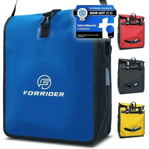 Produktbild: Forrider Fahrradtasche Wasserdicht für Gepäckträger (22L Volumen) mit Schultergurt | Gepäckträgertasche | Einzel | Fahrrad Tasche Packtasche hält an jedem Gepäckträger (Blau)