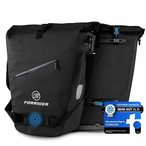 Produktbild: Forrider Gepäckträgertasche Wasserdicht Fahrradtasche für Gepäckträger (27Liter) mit MagnetLock Schultergurt passt an jedes Fahrrad