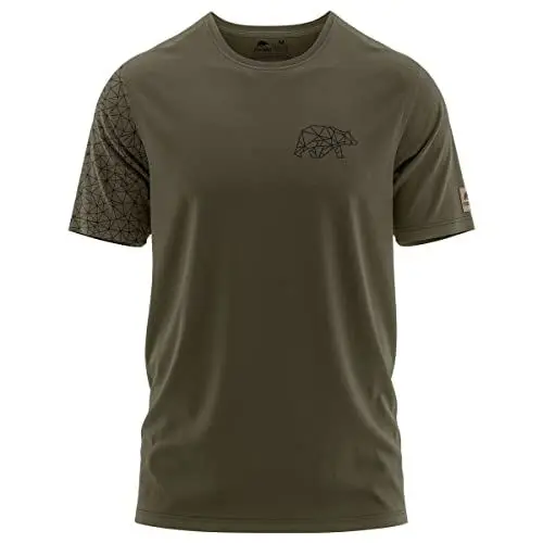 Produktbild: FORSBERG Thyrison T-Shirt Rundhals mit Brustlogo Bär mit Polygon Design hochwertig robust hellgrau Melange für Herren, Farbe:dunkeloliv/schwarz, Größe:XL