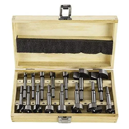 Produktbild: Forstnerbohrer Set 15-tlg. (10–50 mm) – Holzbohrer mit Zentrierspitze – Präzisionsbohrer für Weich- & Hartholz – Forstner Bohrer im Holzkasten – Bohrerset für Akkuschrauber & Bohrmaschine SN0323