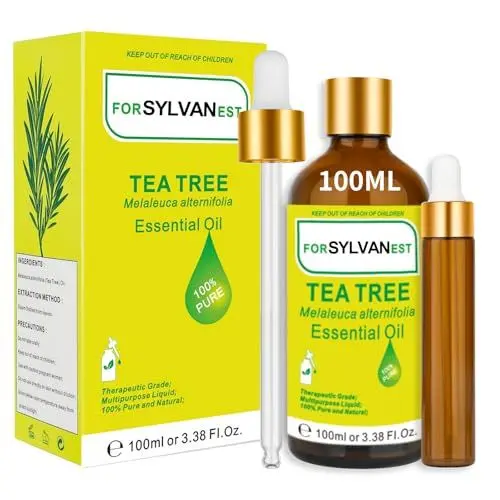 Produktbild: FORSYLVANEST Teebaumöl 100ML 100% Rein, Unverdünnt, Ideal für Haut- und Haarpflege, Aromatherapie, Massagen, SPA, Bäder und Kerzenherstellung - 3,38 fl.oz ätherisches Öl