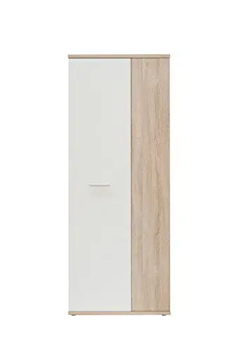 Produktbild: FORTE NET106 Schrank 70 180, Mehrzweckschrank klein, Staubsaugerschrank, Abstellraum, 2-türig mit Einlegeböden, Weiß mit Holzdekor: Sonoma Eiche, 69 cm breit x 179 cm hoch x 35 cm tief