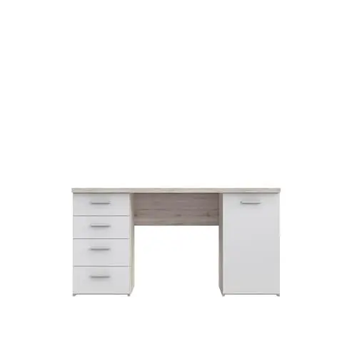 Produktbild: FORTE Net 106 Schreibtisch mit 4 Schubladen und 1 Tür, Holzwerkstoff, Sandeiche + Weiß, 145 x 60 x 76.3 cm