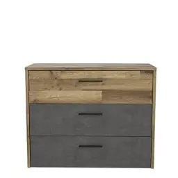 Produktbild: FORTE Ricciano Kommode mit 3 Schubladen, Holzwerkstoff, Stabeiche / Betonoptik Dunkelgrau, 34,8 x 79,9 x 99,8 cm
