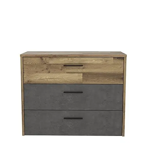 Produktbild: FORTE Ricciano Kommode mit 3 Schubladen, Holzwerkstoff, Stabeiche / Betonoptik Dunkelgrau, 34,8 x 79,9 x 99,8 cm