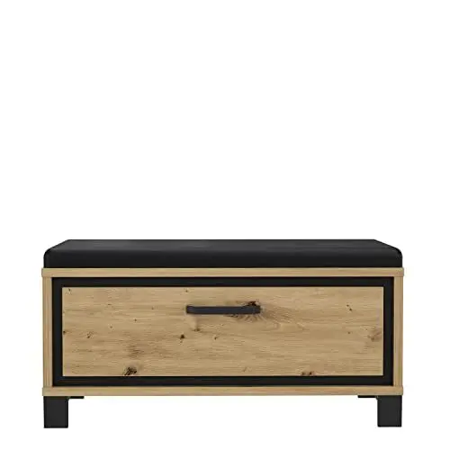 Produktbild: FORTE TRONDHEIM Bank mit 1 Schublade und gepolstertem Sitz, Holzwerkstoff, Artisan Eiche / Schwarzeiche, 89.1 x 44.7 x 41.5 cm