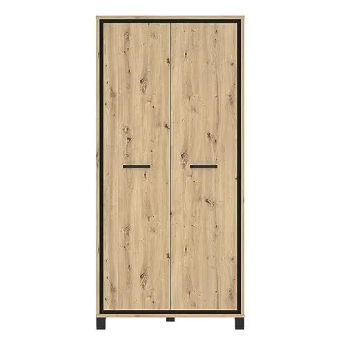 Produktbild: FORTE TRONDHEIM Schrank 100 210, Kleiderschrank klein Industrial, Drehtürenschrank, 2-türig mit Einlegeböden und Kleiderstange, Artisan Eiche / Schwarz Eiche, 99 cm breit x 209 cm hoch x 60 cm tief