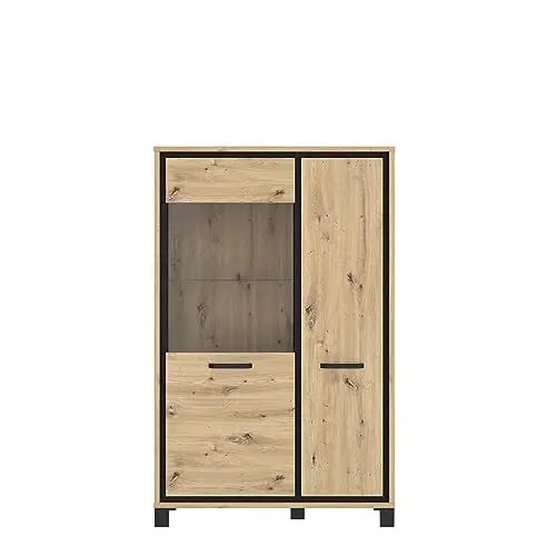 Produktbild: FORTE Trondheim Highboardvitrine mit 1 Tür und 1 Glastür, Holzwerkstoff, Artisan Eiche kombiniert mit Schwarz Eiche, 101,4 x 161 x 41,5 cm