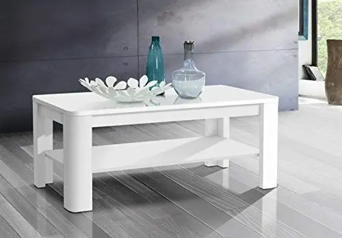Produktbild: FORTE Tuluza Couchtisch, Holzwerkstoff, Weiß Hochglanz kombiniert mit Weiß, B x H x T: 110 x 45 x 60 cm