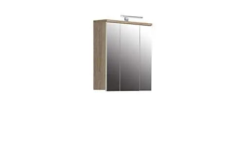 Produktbild: FORTE Veris Hängeschrank mit 3 Spiegeltür, Holzwerkstoff, Sonoma Eiche/Weiß, 68,1 x 68,6 x 20 cm