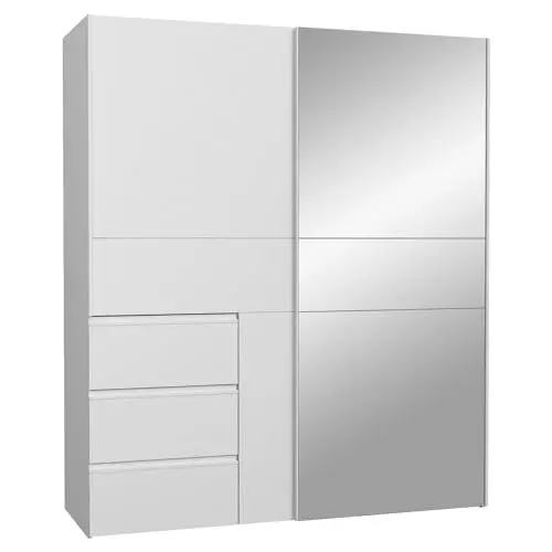 Produktbild: FORTE WINN 2 Schrank, weißer Kleiderschrank mit Spiegeltür, Schlafzimmerschrank, Schwebetürenschrank Weiß mit Schubladen & Spiegel, 170 cm breit x 200 cm hoch x 61,2 cm tief