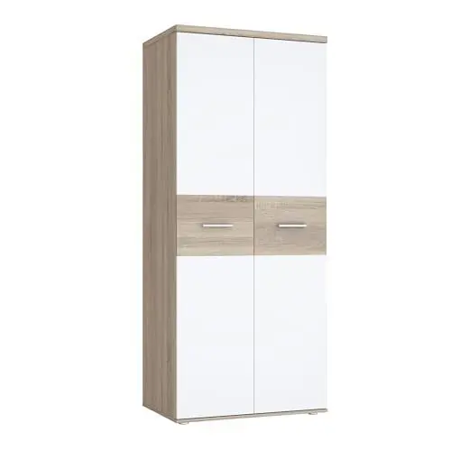 Produktbild: Forte WINNIE Schrank 80, moderner Kleiderschrank, Kinderzimmerschrank, Schlafzimmer, Skandinavischer Stil, 2-türig, Sonoma Eiche Holzdekor/ Weiß, 80 cm breit x 189 cm hoch x 53 cm tief