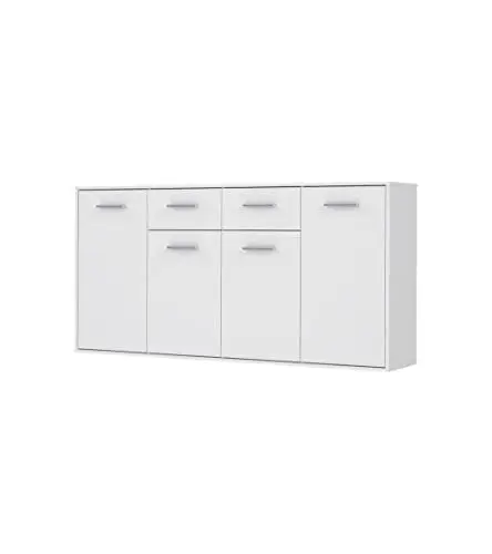 Produktbild: Forte ANTUZA Kommode 160 170, Moderne Kommode mit 4 Türen und 2 Schubladen, weißes Sideboard, Holzwerkstoff, Weiß, 162,3 cm breit x 88,1 cm hoch x 34,2 cm tief