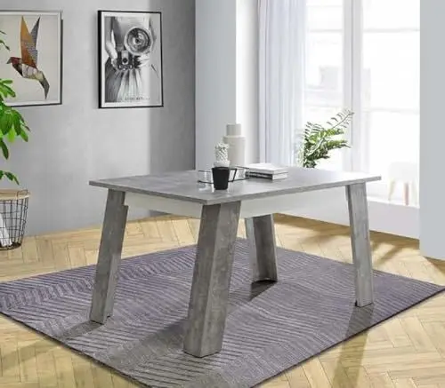 Produktbild: Forte Zumba weißer Esstisch 140, ausziehbar, Esszimmer, Wohnzimmertisch, Holzwerkstoff, Betonoptik Hellgrau/Weiß, 140 cm breit x 75 cm hoch x 90 cm tief