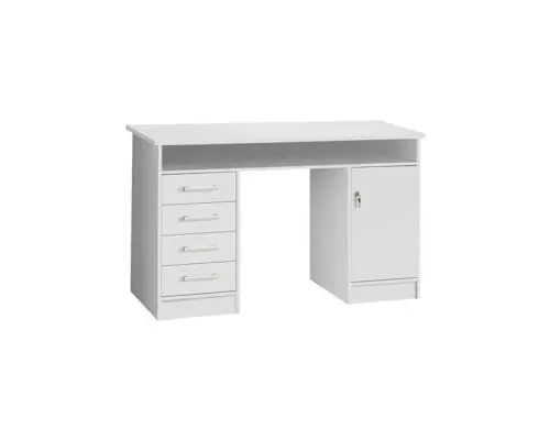 Produktbild: Forte NET106 Weißer Schreibtisch 120 130, Funktionaler Schreibtisch mit 4 Schubladen und 1 Tür, Home Office, Büro, Computertisch, Holzwerkstoff, Weiß, 126 cm breit x 75,8 cm hoch x 55 cm tief