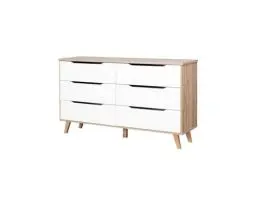 Produktbild: Forte VANKKA Kommode mit 6 Schubladen, Holzwerkstoff, Planked Eiche/Weiß, B x H x T: 154,7 x 86,3 x 42 cm