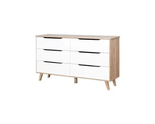 Produktbild: Forte VANKKA Kommode mit 6 Schubladen, Holzwerkstoff, Planked Eiche/Weiß, B x H x T: 154,7 x 86,3 x 42 cm