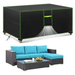Produktbild: FORTRY Abdeckung Gartenmöbel Wasserdicht, Winterfest Schutzhülle Gartenmöbel, 420D Oxford Plane für Gartentisch Möbelsets Terrassenmöbel, Rechteckig Tischabdeckung Gartenmöbel 180x120x74cm