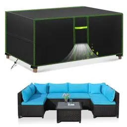 Produktbild: FORTRY Abdeckung Gartenmöbel Wasserdicht, Winterfest Schutzhülle Gartenmöbel, 420D Oxford Plane für Gartentisch Möbelsets Terrassenmöbel, Rechteckig Tischabdeckung Gartenmöbel 242x162x100cm