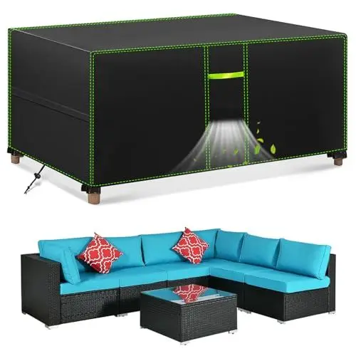 Produktbild: FORTRY Abdeckung Gartenmöbel Wasserdicht, Winterfest Schutzhülle Gartenmöbel, 420D Oxford Plane für Gartentisch Möbelsets Terrassenmöbel, Rechteckig Tischabdeckung Gartenmöbel 300x250x100cm