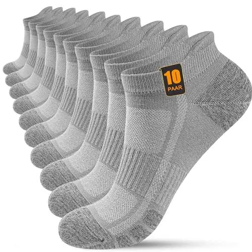 Produktbild: FORVEVO 10 Paar Sneaker Socken Herren 39-42, Sportsocken Baumwolle, Atmungsaktive Laufsocken Kurz für Laufen Tägliche (HellGrau)