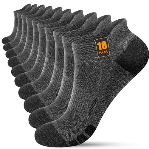 Produktbild: FORVEVO 10 Paar Sportsocken Herren 39-42, Sneaker Socken Damen Baumwolle, Atmungsaktive Laufsocken Kurz für Laufen Tägliche (Grau)