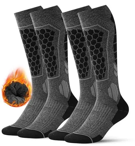 Produktbild: FORVEVO 2 Paar Merino Wollsocken Herren 43-46,Warme Gepolsterte Skisocken,Atmungsaktive Weich Thermosocken,Wintersocken für kaltes Wetter,Outdoor-Sport, Snowboard(Dunkelgrau)