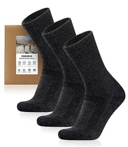 Produktbild: FORVEVO 3 Paar Thermosocken Herren 39-42 DunkelGrau, 60% Merinowolle Wintersocken Herren Atmungsaktiv, Sportsocken für Trekking Outdoor