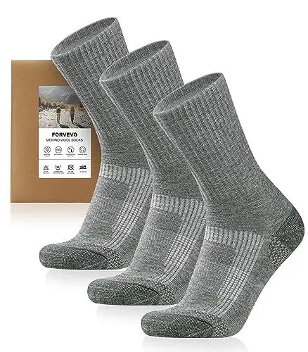 Produktbild: FORVEVO 3 Paar Thermosocken Herren 39-42 Grau, 60% Merinowolle Wandersocken Herren Atmungsaktiv, Wintersocken, Arbeitssocken für Trekking Outdoor