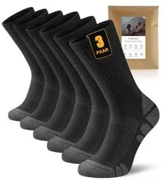 Produktbild: FORVEVO 60% Merino Wandersocken Herren 43-46,3 Paar Wollsocken Herren Gepolstert, Thermo Wintersocken,Atmungsaktiv Sportsocken für Sport Trekking Outdoor, Schwarz