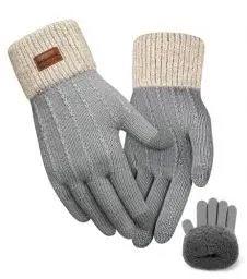 Produktbild: FORVEVO Handschuhe Damen Winter mit Fleecefutter,Touchscreen Warme Weich Strickhandschuhe,Thermo Winterhandschuhe Frauen für Outdoor Laufen Skifahren Radfahren（Hellgrau）