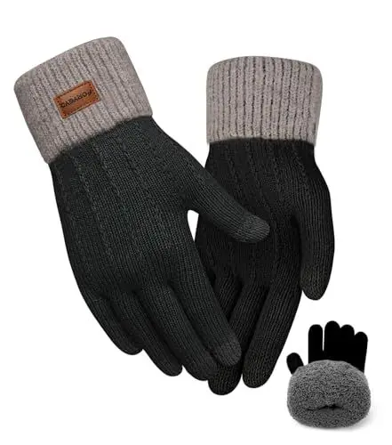 Produktbild: FORVEVO Handschuhe Damen Winter mit Fleecefutter,Touchscreen Warme Weich Strickhandschuhe,Thermo Winterhandschuhe Frauen für Outdoor Laufen Skifahren Radfahren（Schwarz）