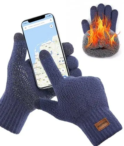 Produktbild: FORVEVO Handschuhe Herren,rutschfest Warme Winterhandschuhe Damen,Touchscreen Thermo Strickhandschuhe Herren für Wandern Fahrrad Reiten(Marine)