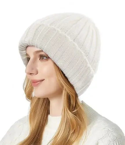 Produktbild: FORVEVO Mütze Damen Winter, Thermo Wintermütze mit Fleece Futter, Warme Beanie Damen, Klassische Strickmütze für Kaltes Wetter(Weiß)
