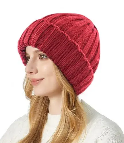Produktbild: FORVEVO Mütze Damen Winter, Thermo Wintermütze mit Fleece Futter, Warme Beanie Damen, Klassische Strickmütze für Kaltes Wetter(Weinrot)