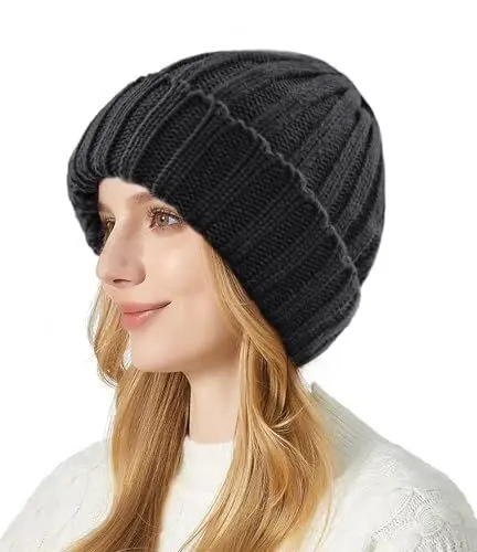 Produktbild: FORVEVO Mütze Damen Winter, Thermo Wintermütze mit Fleece Futter, Warme Beanie Damen, Klassische Strickmütze für Kaltes Wetter(schwarz)