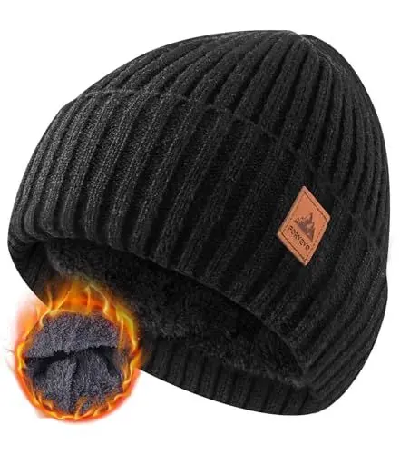 Produktbild: FORVEVO Mütze Herren Damen Winter, Warme Beanie Herren mit Fleece Futter, Thermo Wintermütze Männer, Winddichte Strickmützen für Unisex,Outdoor Laufen Skifahren(Schwarz)