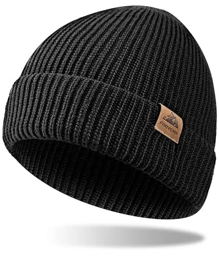 Produktbild: FORVEVO Mütze Herren Winter, Warme Wintermütze Damen,Weiche Unisex Beanie, Thermo Dehnbare Strickmütze für Outdoor Laufen Skifahren（Schwarz）