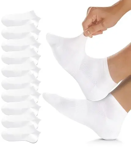 Produktbild: FORVEVO Sneaker Socken Damen 39-42, Atmungsaktive Baumwolle Sportsocken, Laufsocken Damen Kurz, Halbsocken Quarter (Weiß/10 Paar)