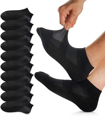 Produktbild: FORVEVO Sneaker Socken Herren 39-42, Atmungsaktive Baumwolle Sportsocken, Laufsocken Damen Kurz, Halbsocken Quarter (Schwarz/10 Paar)